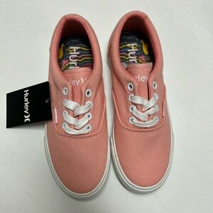 Hurley Marley Girls Casual Sneakers Size 3 Pink White Canva Upper Lace up Shoes